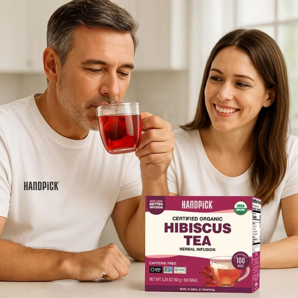 HANDPICK, Organic Hibiscus Tea Bags (100 Tea Bags) | Caffeine-Free, 100% Natural