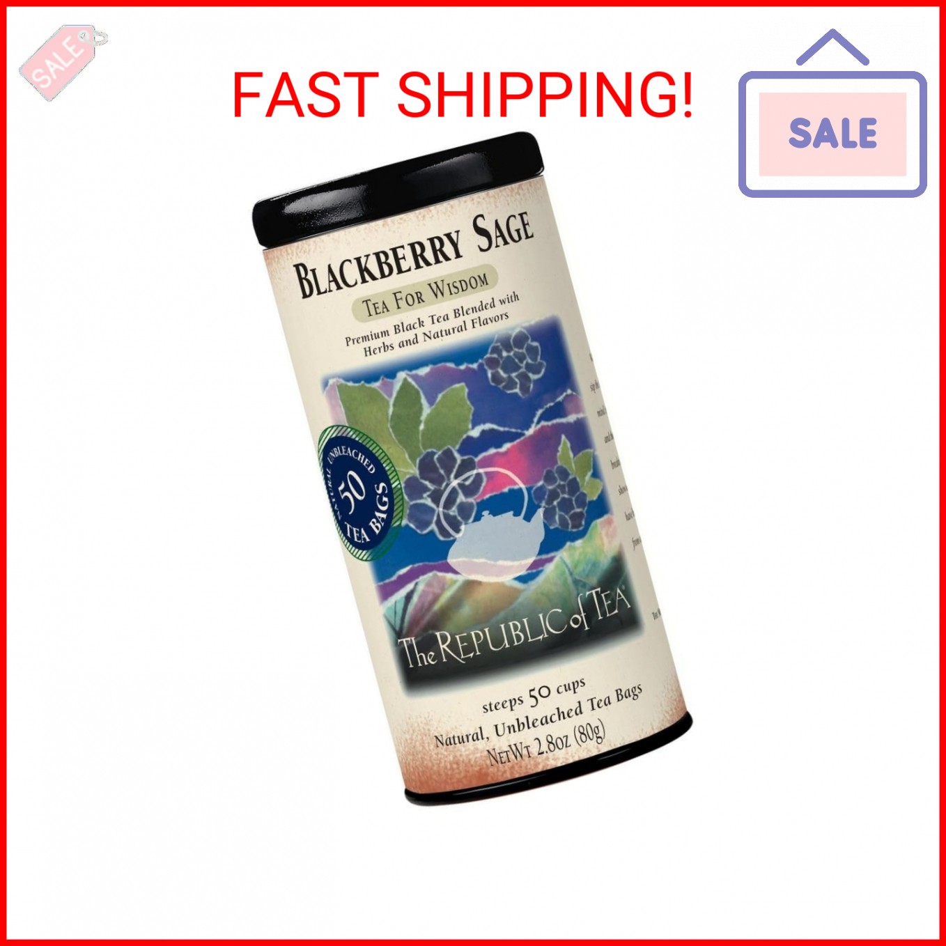 The Republic of Tea – Blackberry Sage Black Tea | 50 Tea Bags, Gourmet Black Tea