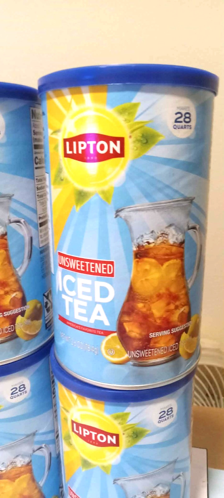 4 PACK NEW Lipton Caffeinated Unsweetened Instant Tea 28 Quarts (Not Lemon)