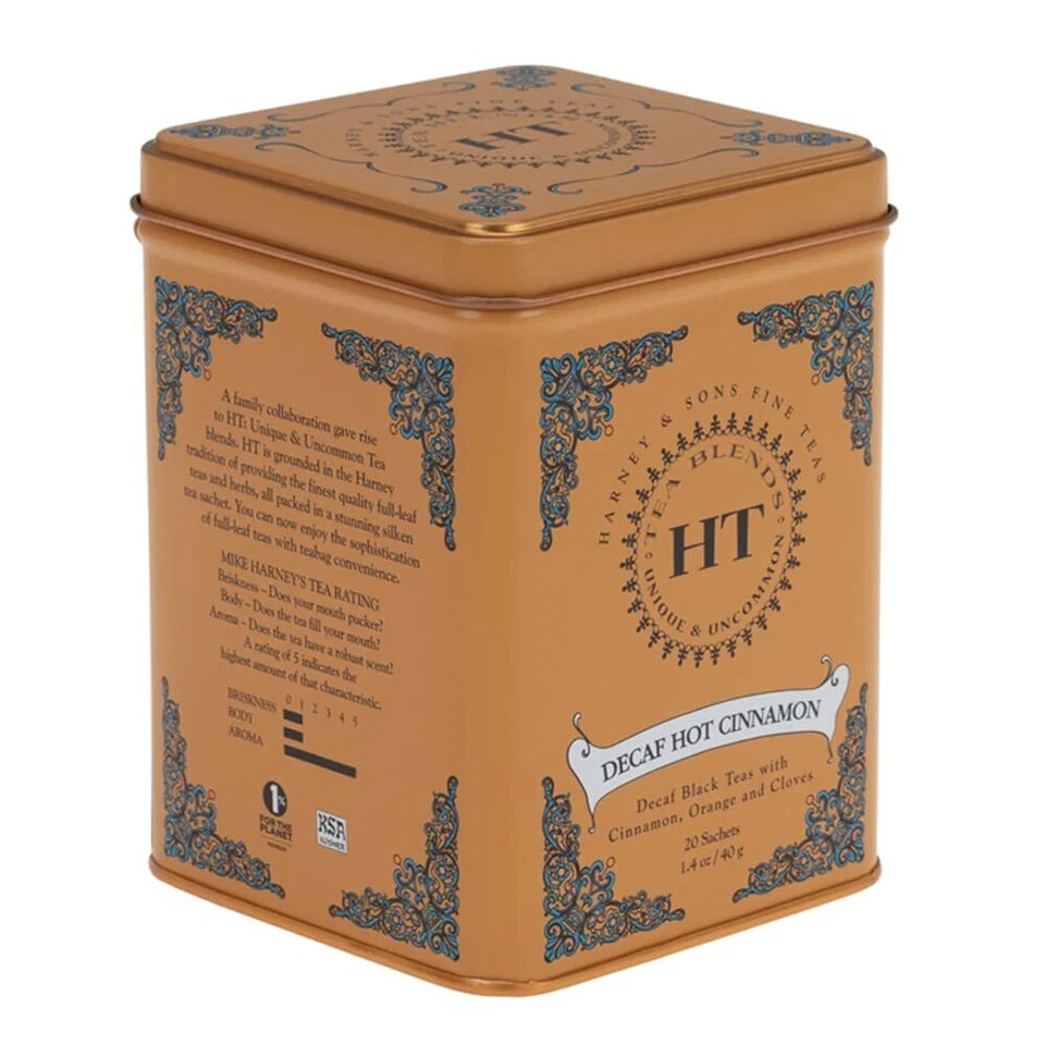 Harney and Sons Decaf Hot Cinnamon , Decaf Flavored Black 20 Sachets per Tin 1.4