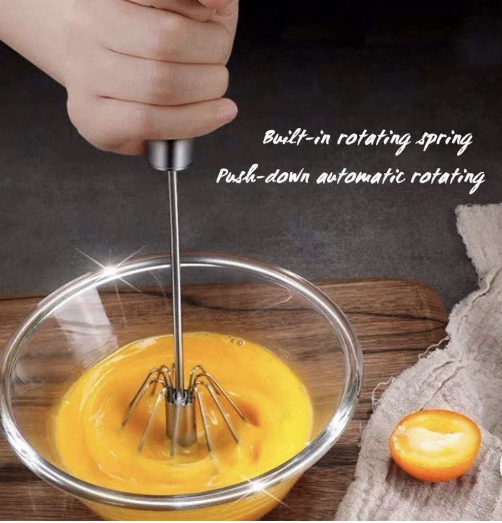 Stainless Steel Egg Whisk, Hand Push Rotary Whisk Blender, Silver