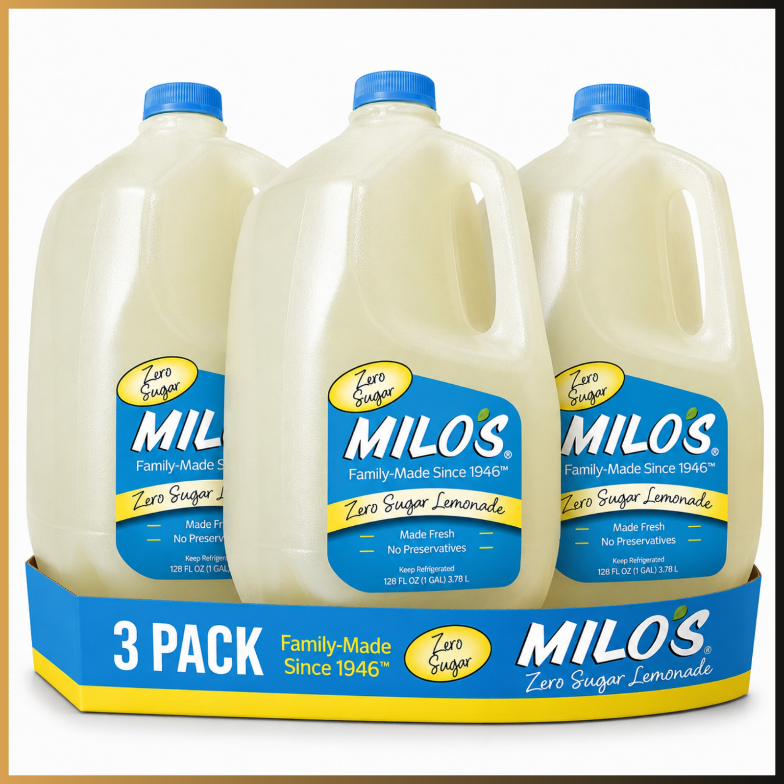 Milos Zero Sugar Lemonade 128oz 1 Gallon 3 Pack Diet Keto Low Carb Drink Bulk