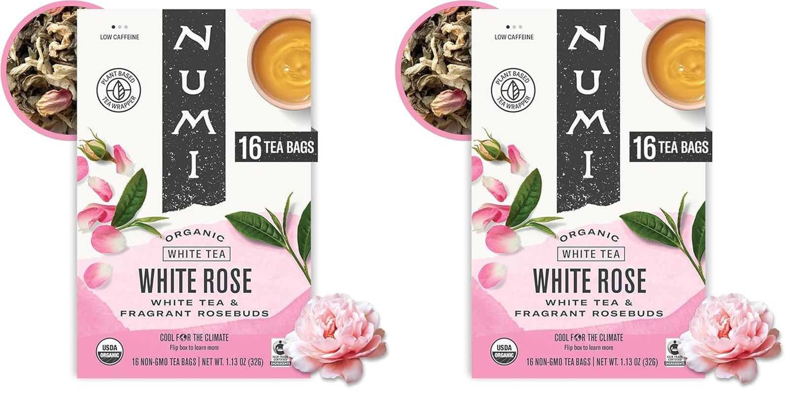 Numi Organic Tea White Rose, 16 Count Box of Tea Bags (Pack of 3) White Tea