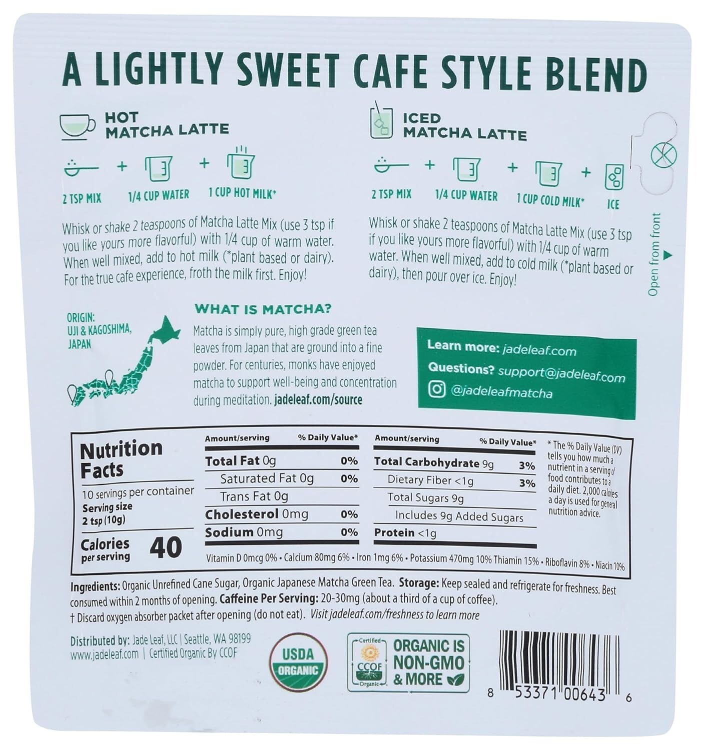 Jade Leaf Organic Japanese Matcha Latte Green Tea Powder Premium Barista Crafted
