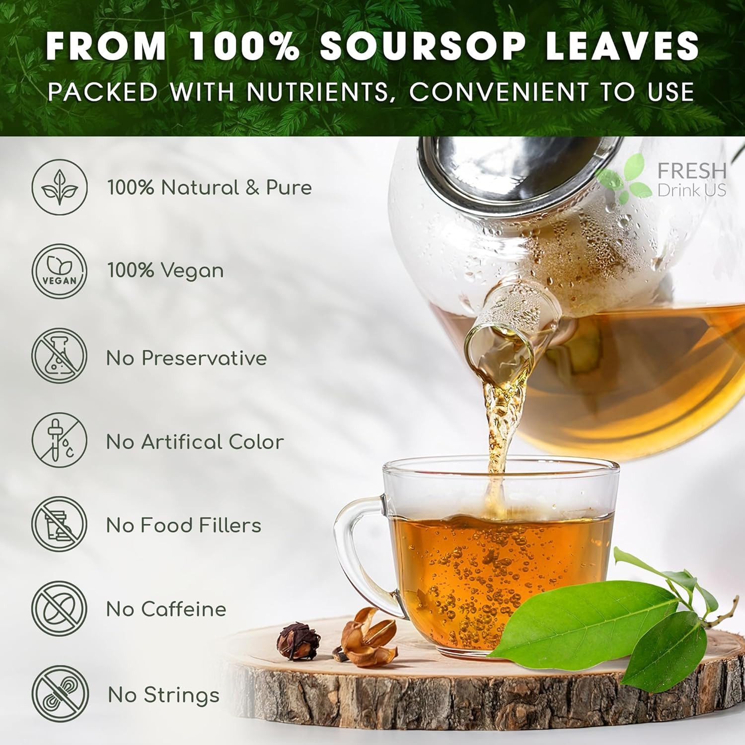 40 Premium Soursop Graviola Leaf Tea Bags, 100% Natural and Pure from Soursop Le