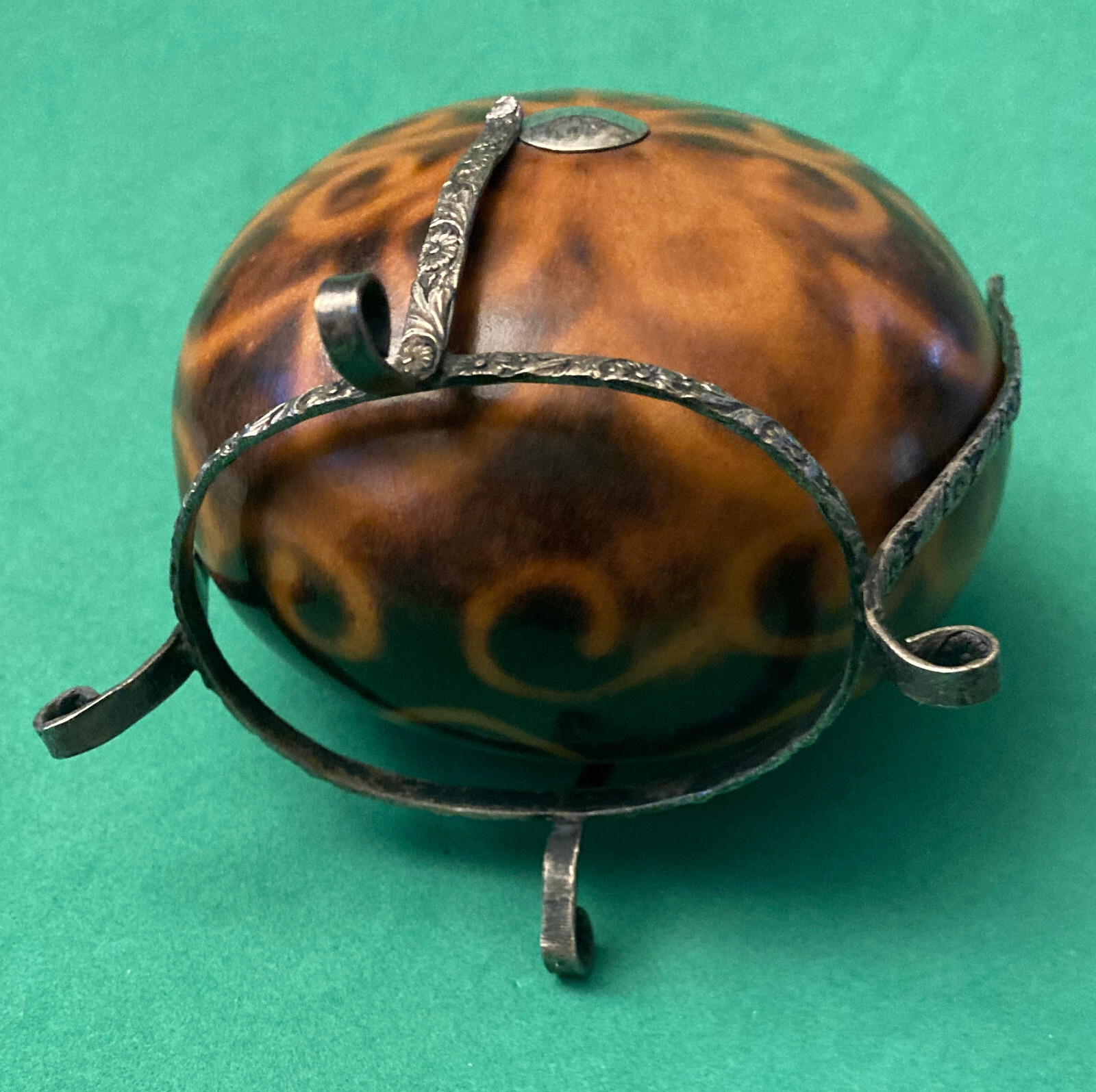 SCARCE ANTIQUE YERBA MATE GOURD CUP WITH STAND MADE IN ARGENTINA