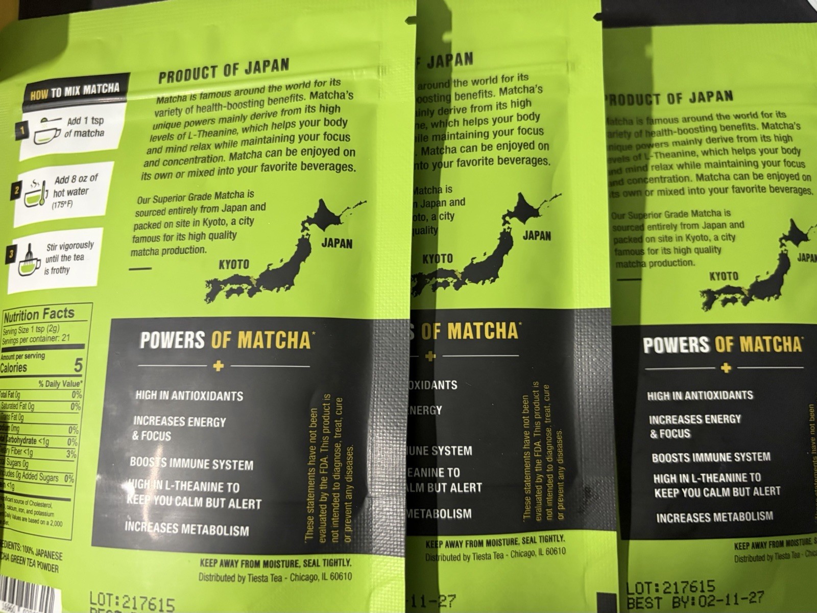 Tiesta Tea Matcha Superior 1.5 Oz (3 Packs ) Exp 02/2027