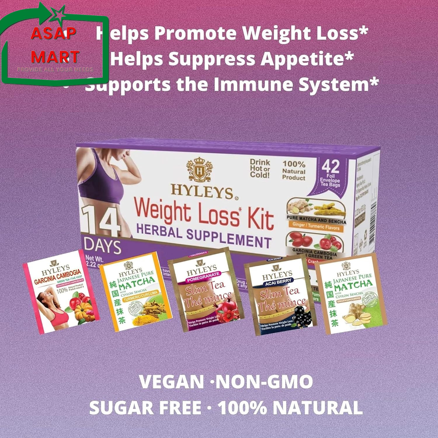 HYLEYS 14 Day Weight Loss Tea – 42 Tea Bags – Garcinia Cambogia, Matcha Green Te