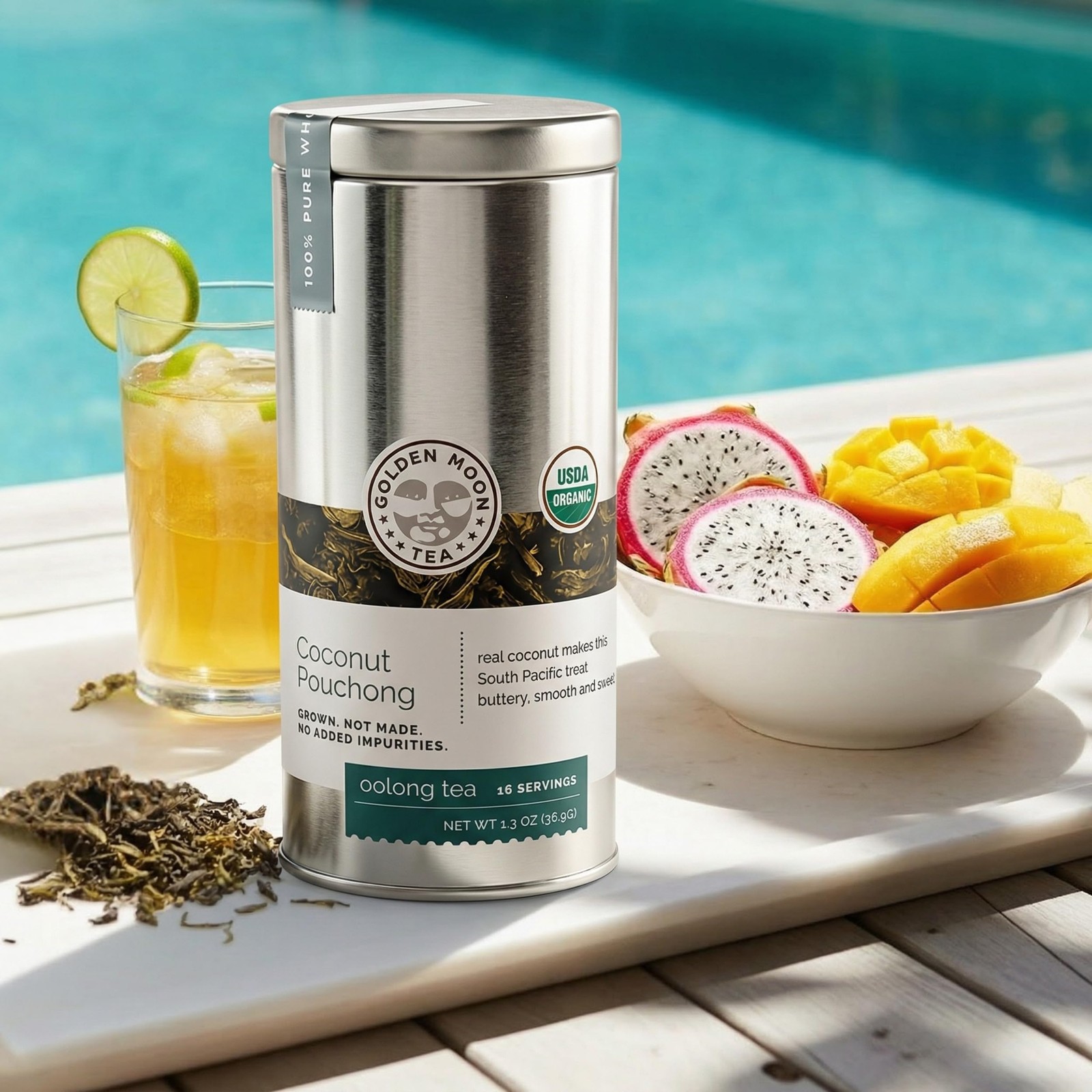 Coconut Pouchong Green Loose Leaf Tea Travel Tin 16 Servings Non GMO