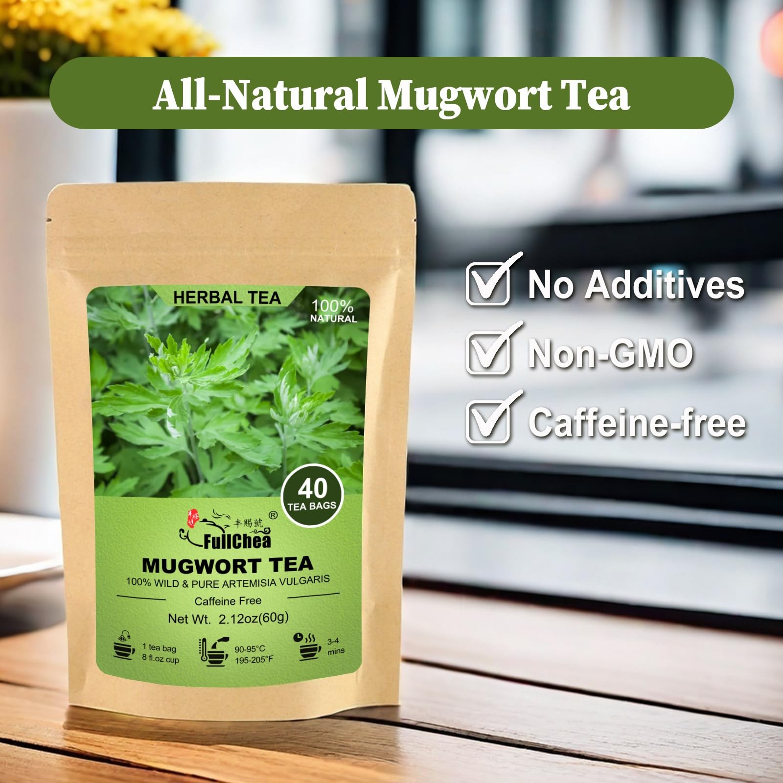 Mugwort Tea Bag 40 Teabags, 1.5g/bag 100% Pure Mugwort leaves Herbal Tea R…