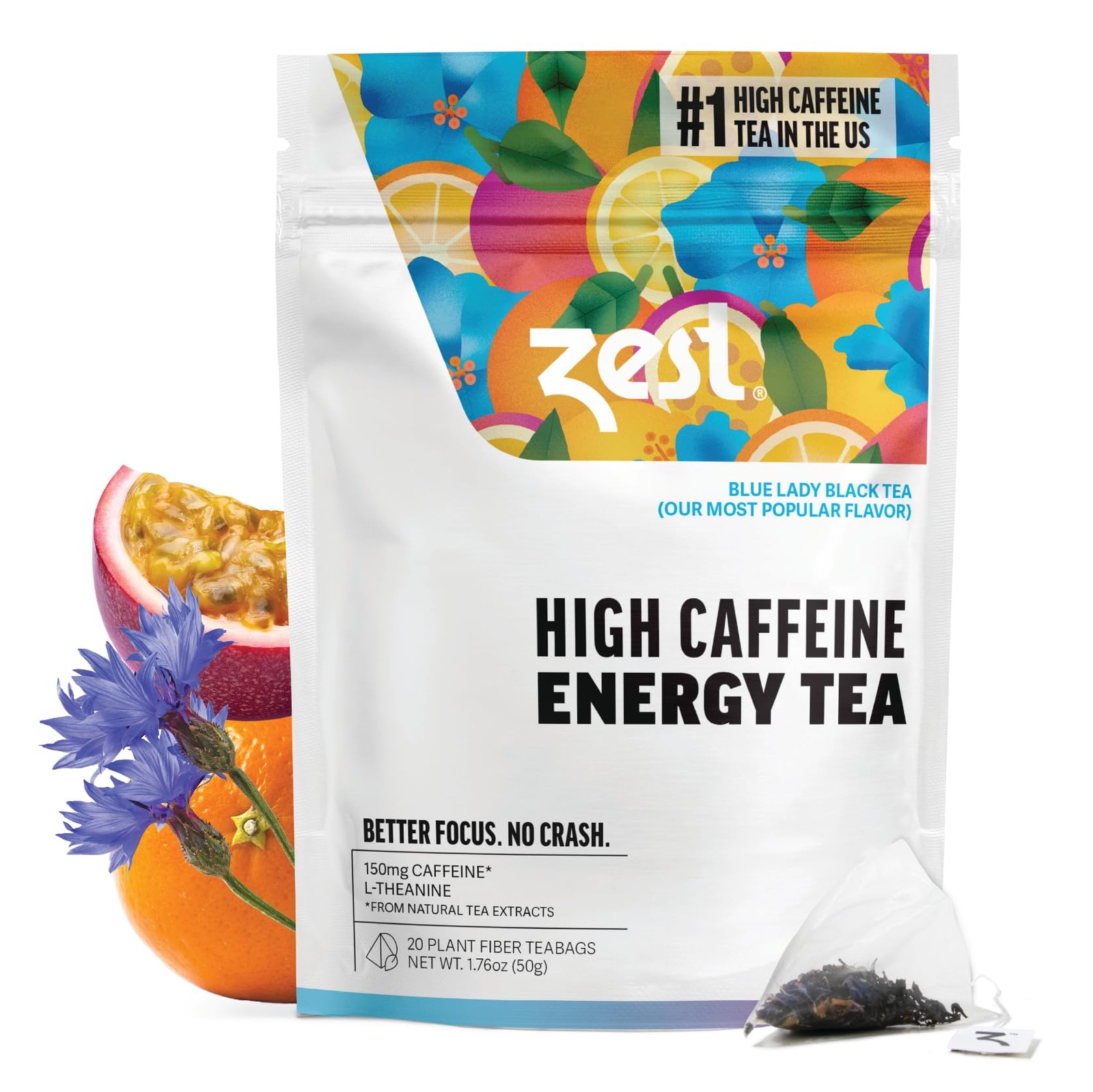 Energy Tea Bags – Blue Lady Passion Fruit Black Tea – High Caffeine Tea for M…