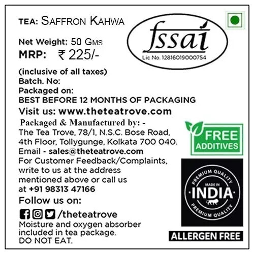 The Tea Trove – Kashmiri Kahwa Green Saffron Tea 50g Free Shipping World Wide