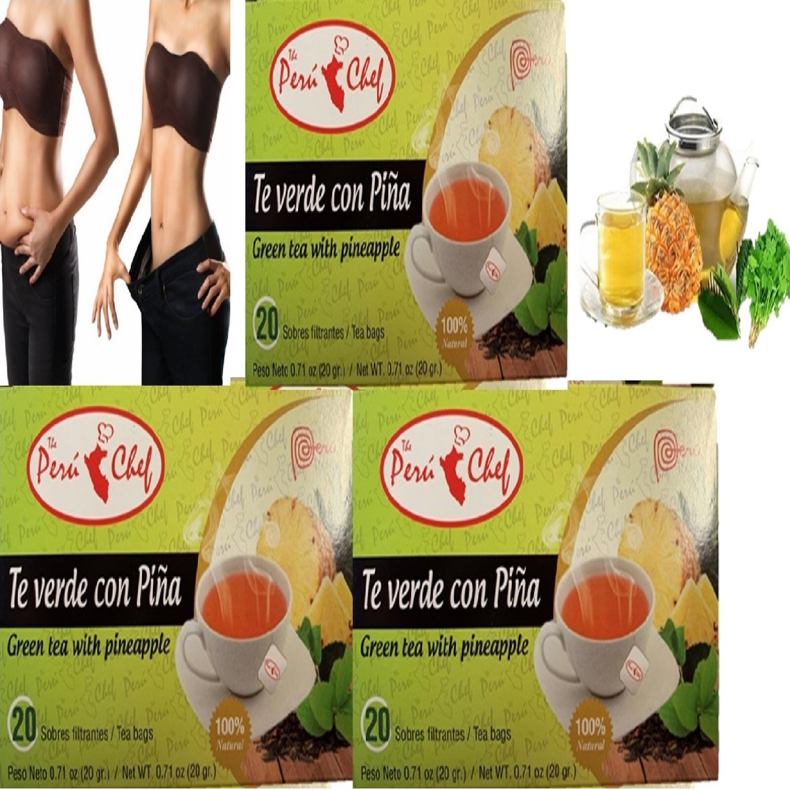 Hindu Green Tea with Pineapple Flavor 20 Pack of 3-total 60 bags detox
