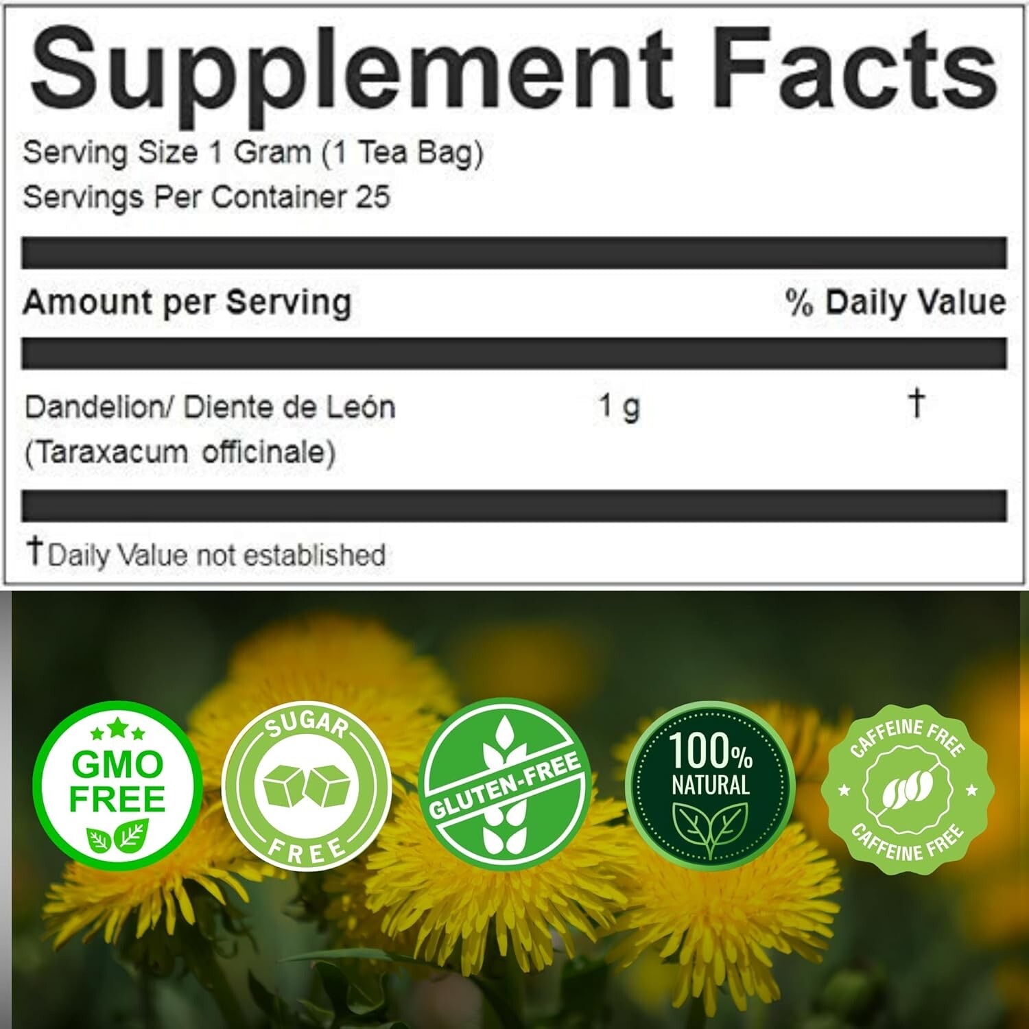 Dandelion Tea (Diente de León) – 25 Tea Bags of All-Natural Dandelion from Peru