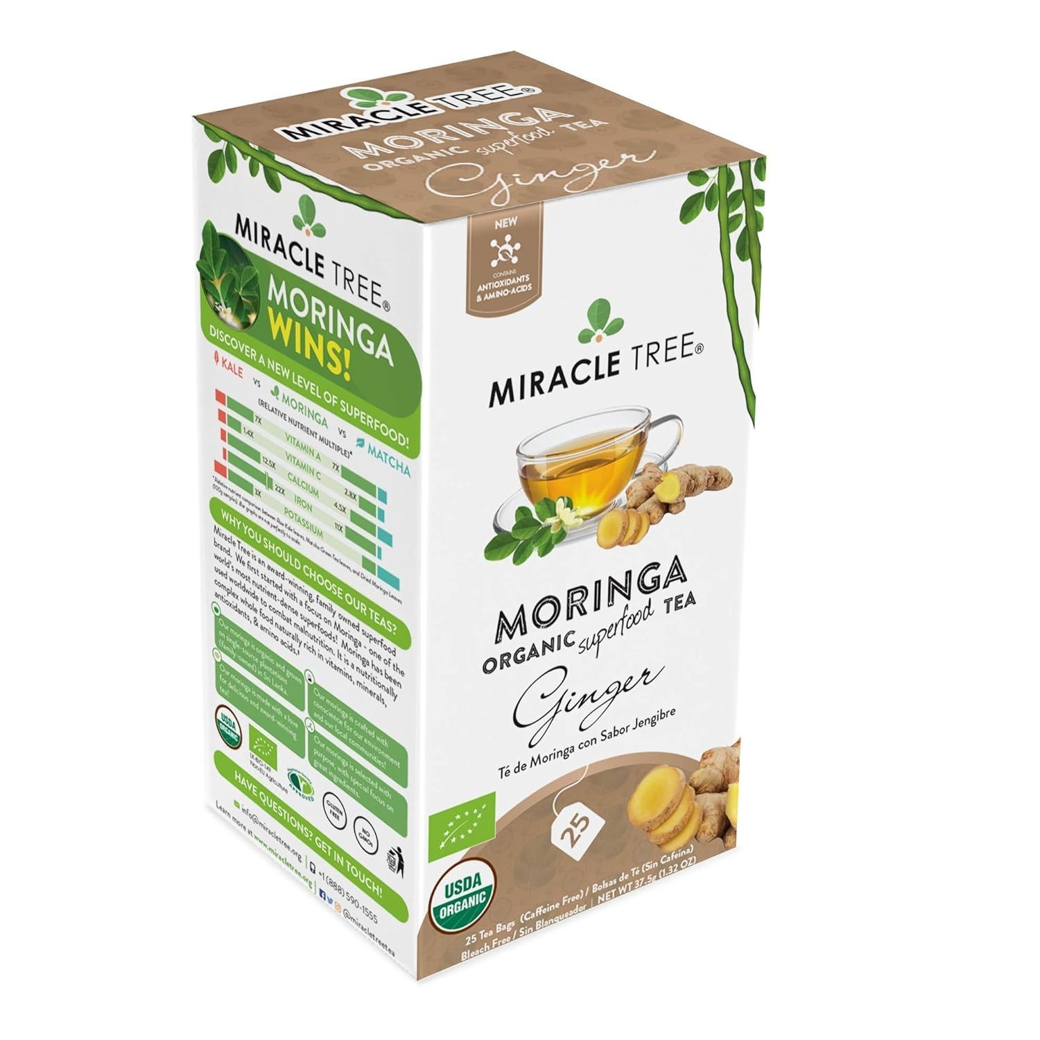 Caffeine-Free Organic Ginger Moringa Tea – 25 Bags for Stress Relief & Energy