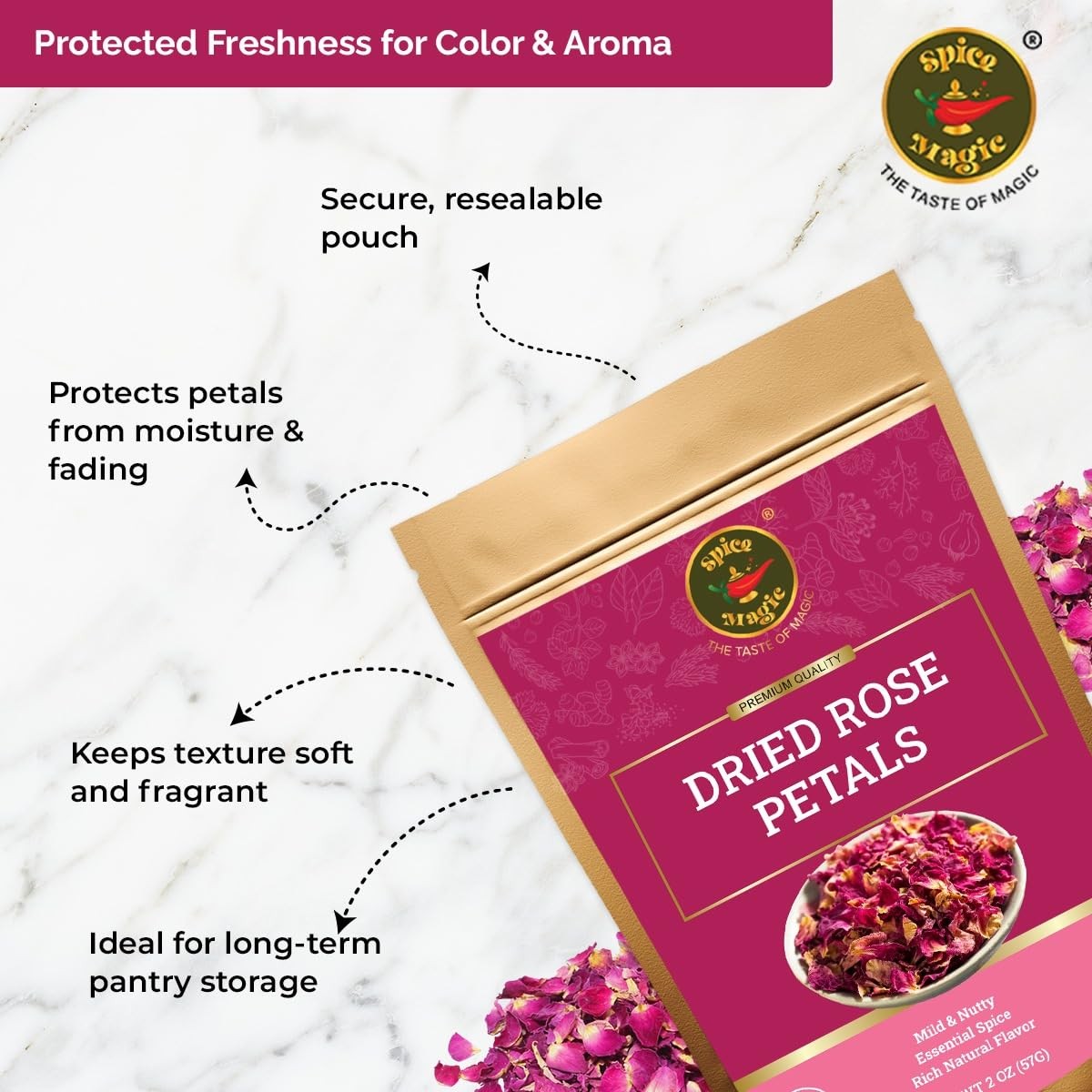 Spice Magic Dried Rose Petals | 100% Natural & Edible Rose Petals I Perfect f…