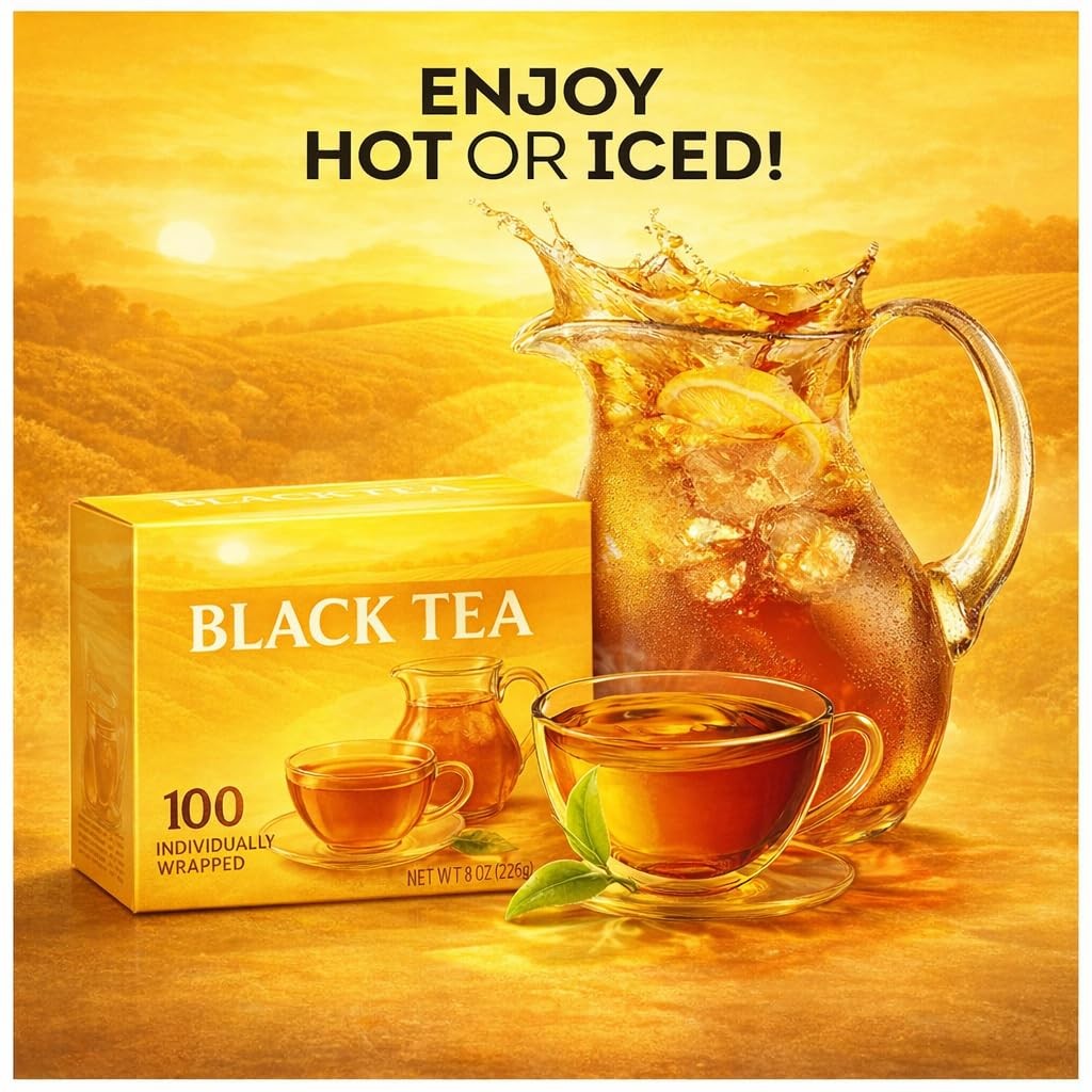 Black Tea Bags Individually Wrapped 100 Count Hot or Iced Tea Black Tea 100