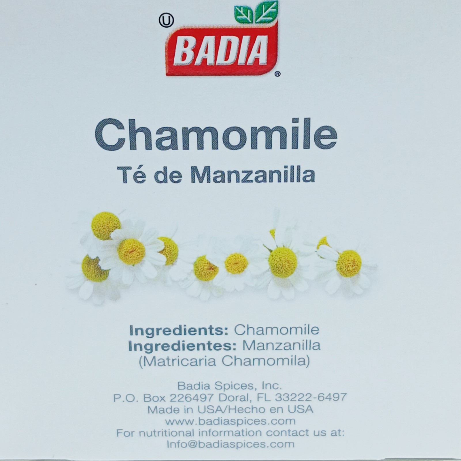 25 Bags~ Badia Chamomile Tea / Te de Manzanilla ( NO CAFFEINE ( Free & Fast Ship