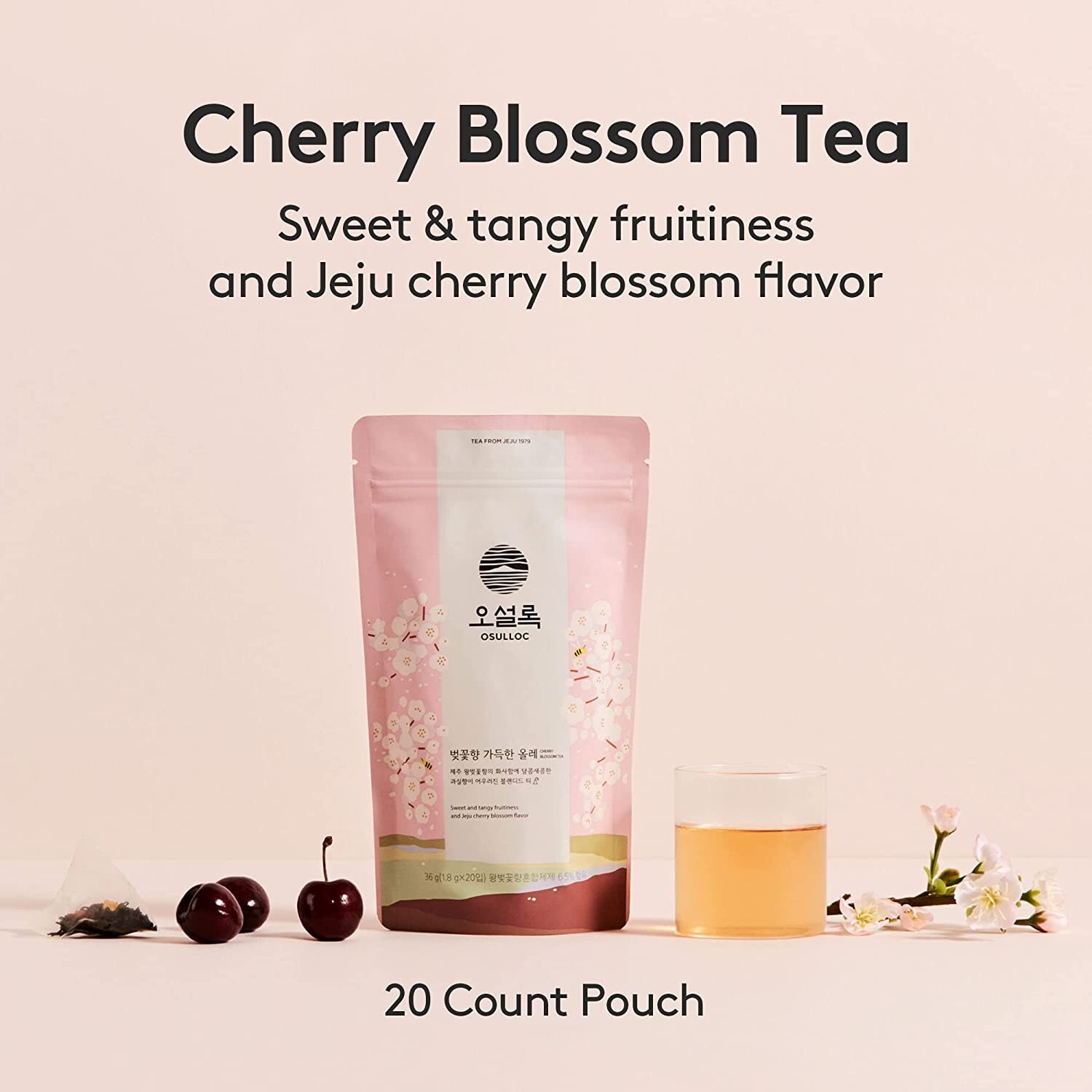 OSULLOC Cherry Blossom Tea Korean Premium Pyramid 20 Count Tea Bags 1.27oz