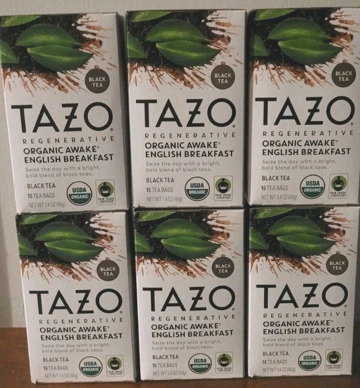 6 Boxes – Tazo ORGANIC AWAKE ENGLISH BREAKFAST- 16 Tea Bags Each (96 Bags Total)