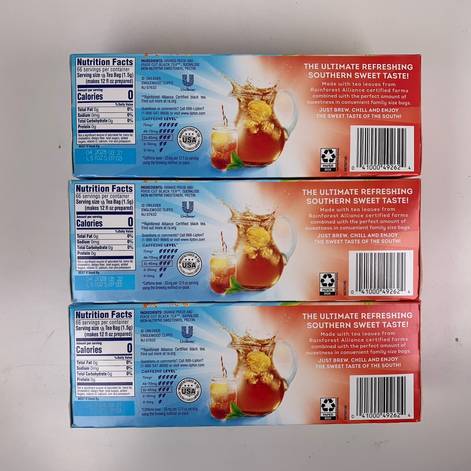 (3) Lipton Iced Tea Southern Sweet Tea Bags 22 ct 3.2 oz Exp 2028
