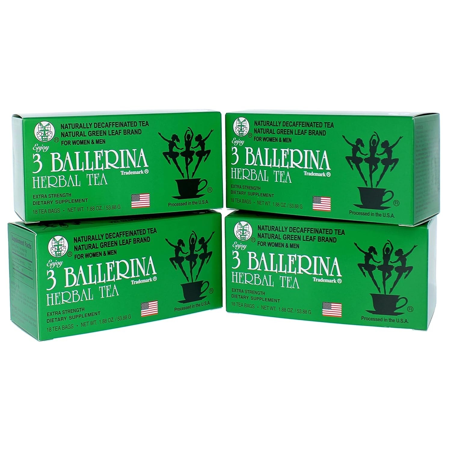 3 Ballerina Herbal Tea Drink Extra Strength Herbal, 18 Count (Pack of 4)