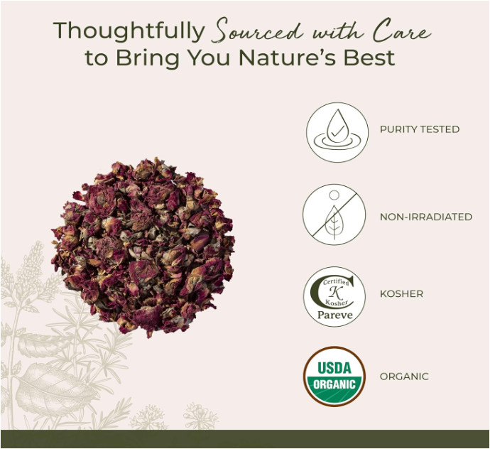 Starwest Dried Red Rose Buds & Petals Tea – Organic – Edible 1 lb. EXP. 11/2027