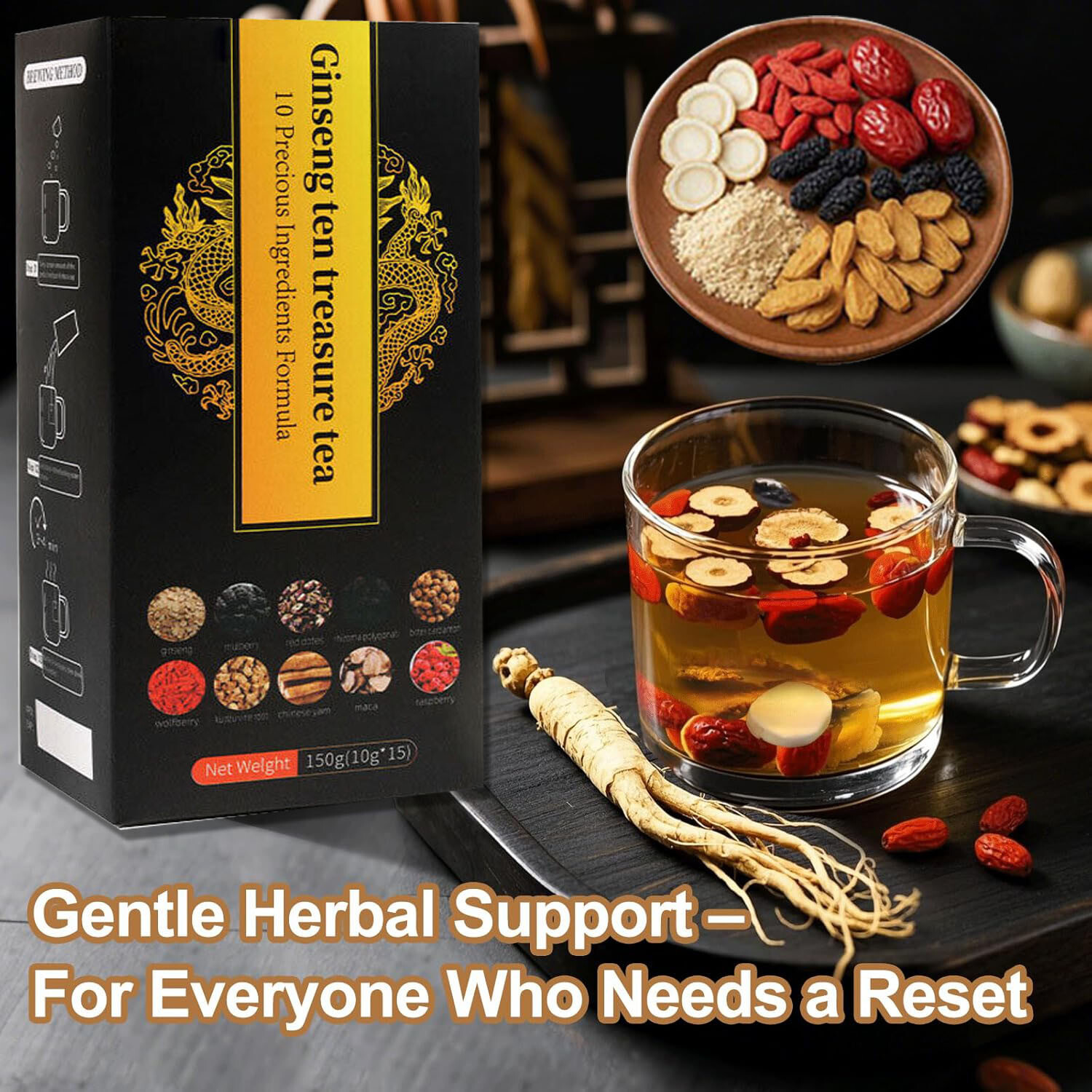 Ginseng Ten Treasures Tea, Chinese Herbal Kidney Detox Tea, kidney health Tea