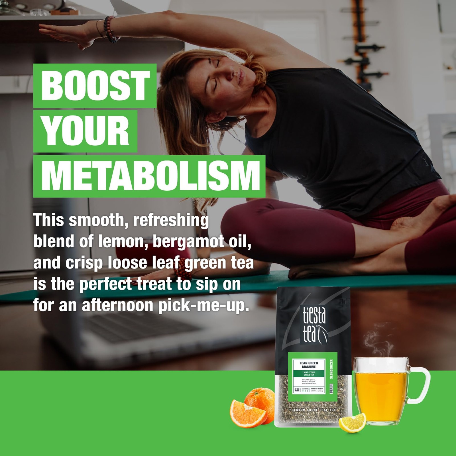 Tiesta Tea – Lean Green Machine, Bulk Pouch – 200 Cups, Machine