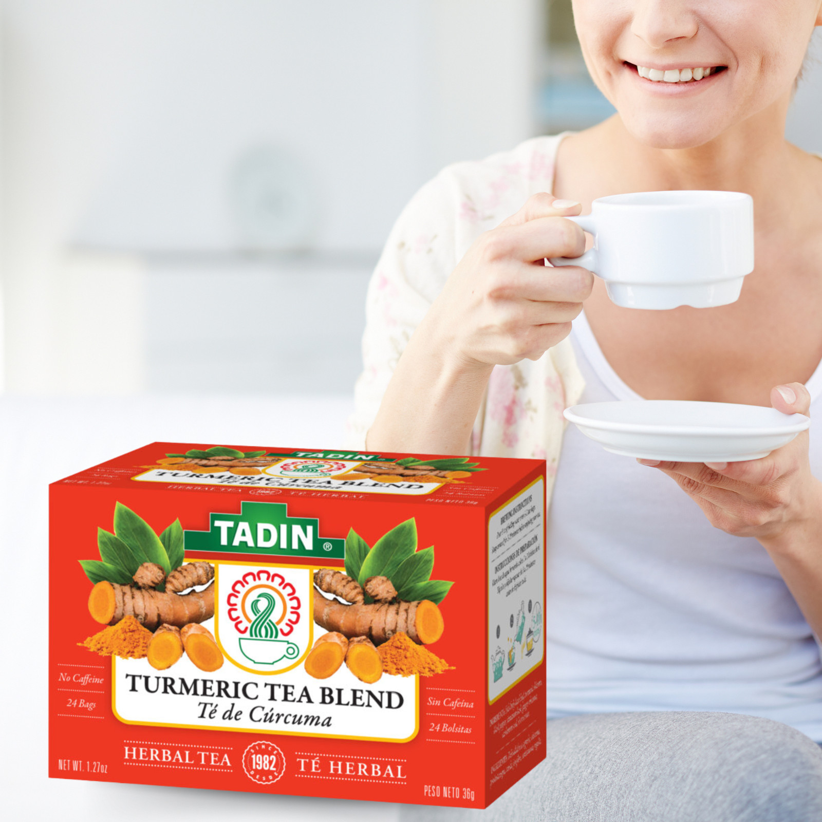 Tadin Turmeric Herbal Tea, 24 Bags 1.27fl oz, Smooth & Aromatic (6-Pack)
