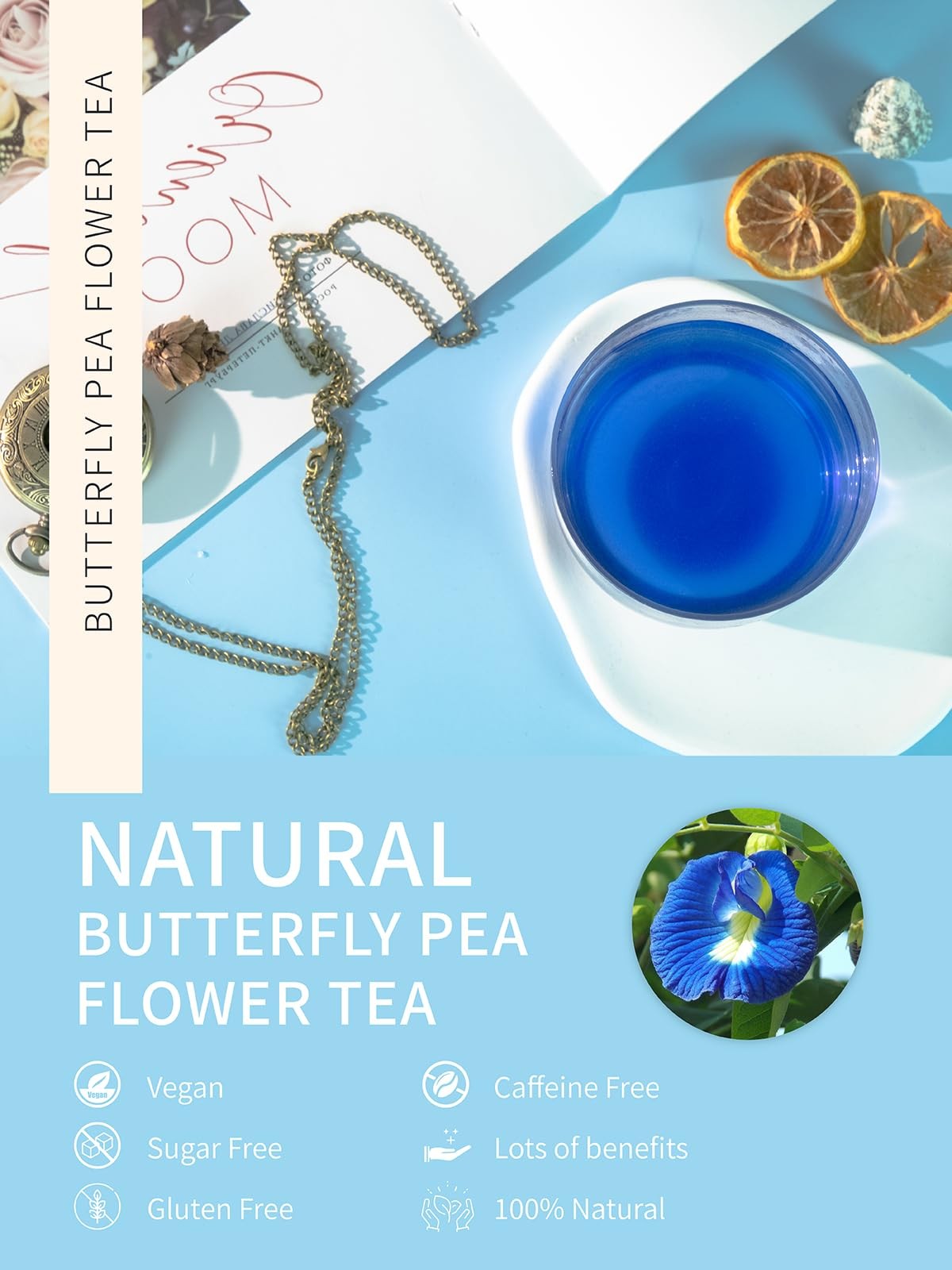 Butterfly Pea Flower Powder, Natural Butterfly Pea Flower Tea for Blue & Purp…