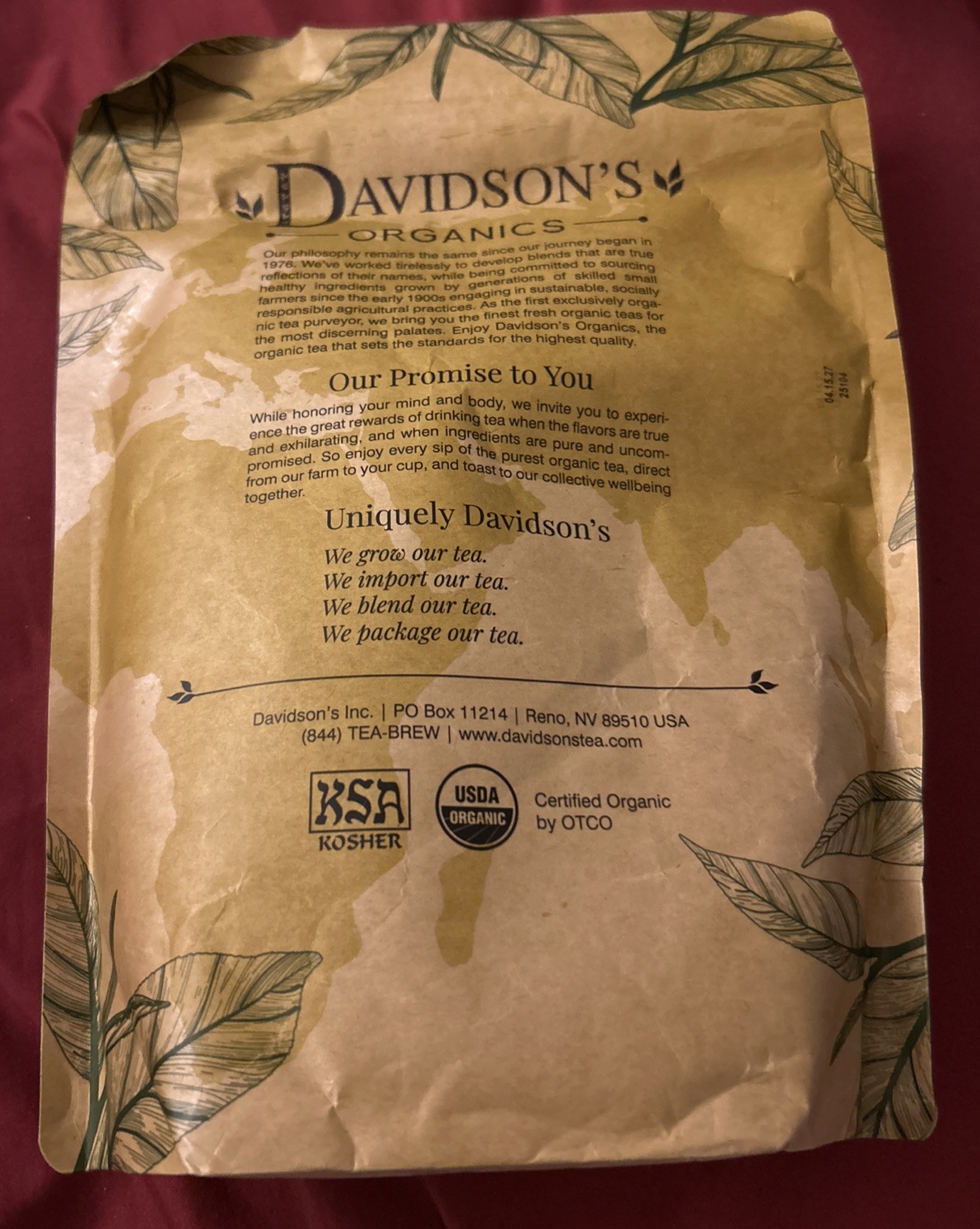 Davidson’s Organics, Gunpowder Green, Loose Leaf Tea, 16-Ounce Bag Exp. 4/15/27