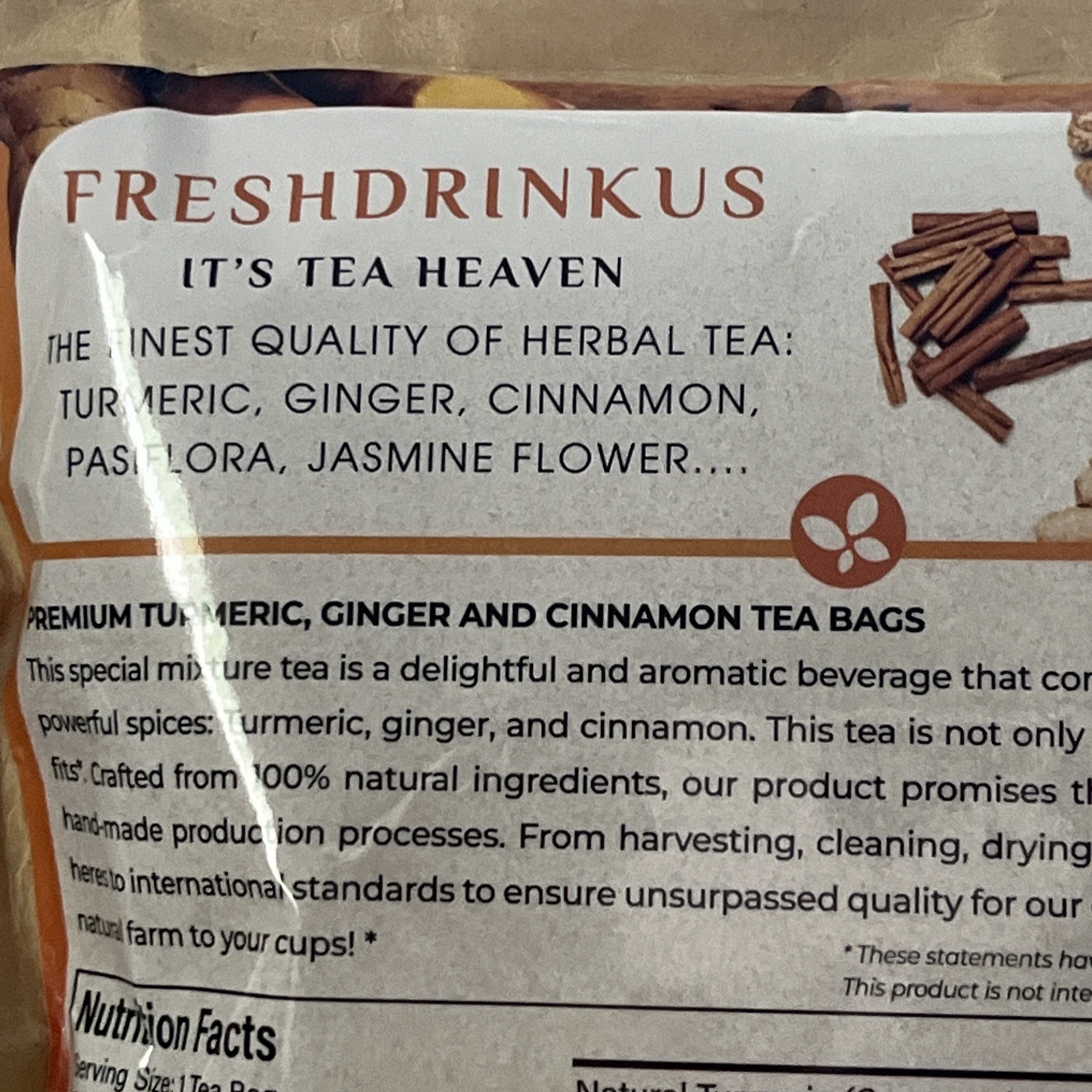 Premium 200 Turmeric Ginger Cinnamon Natural Tea Bags Pure No Additive Added
