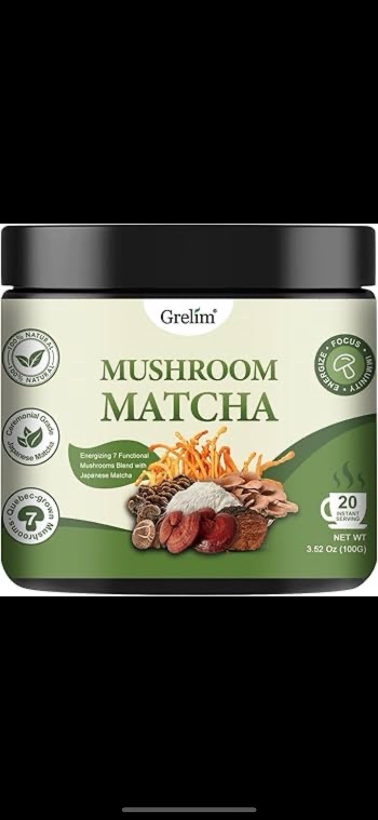 SET OF TWO Grelim Mushroom Matcha Green Tea Powder
