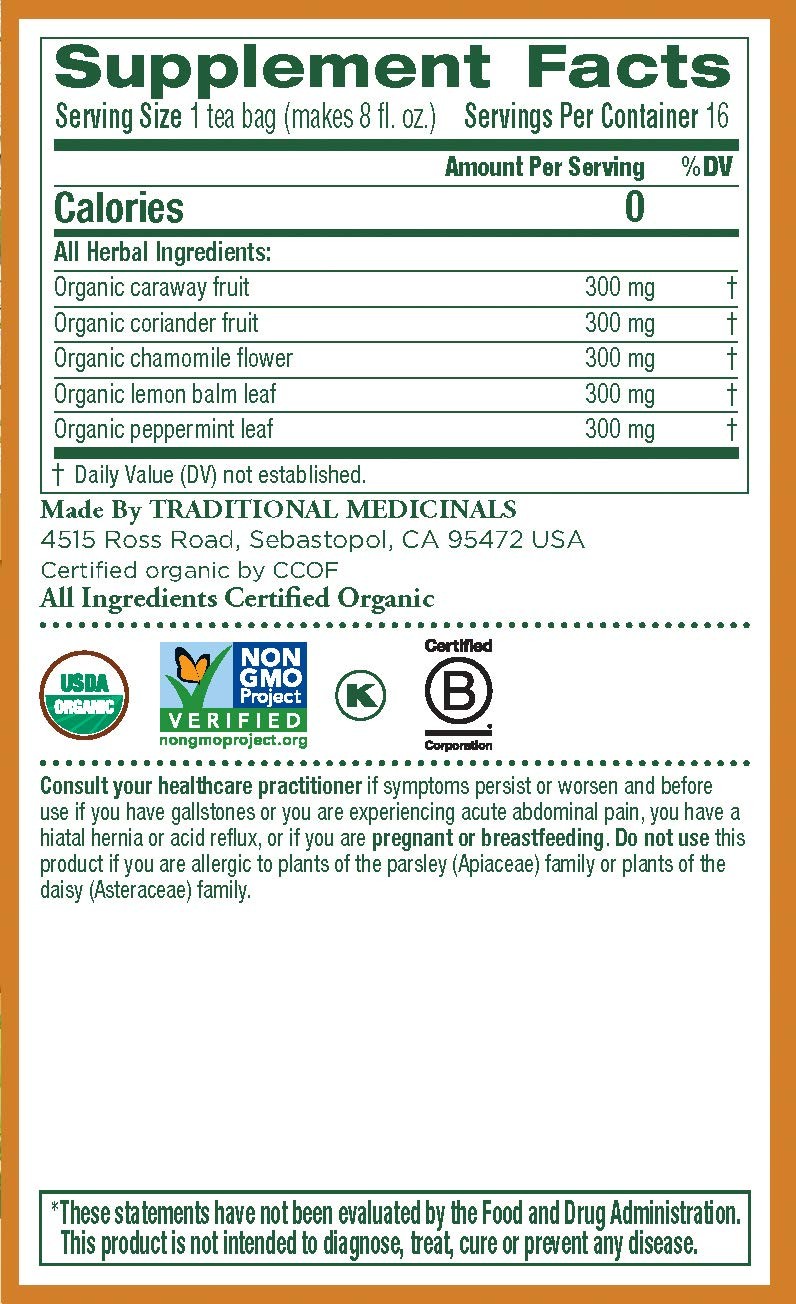 Traditional Medicinals Organic Gas Relief Digestive Tea, 16 Tea Bags
