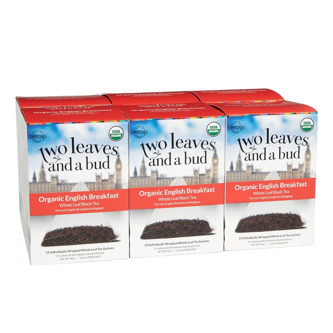 Two Leaves and a Bud Organic English Breakfast Tea Bags, Caffeinated Whole Le…