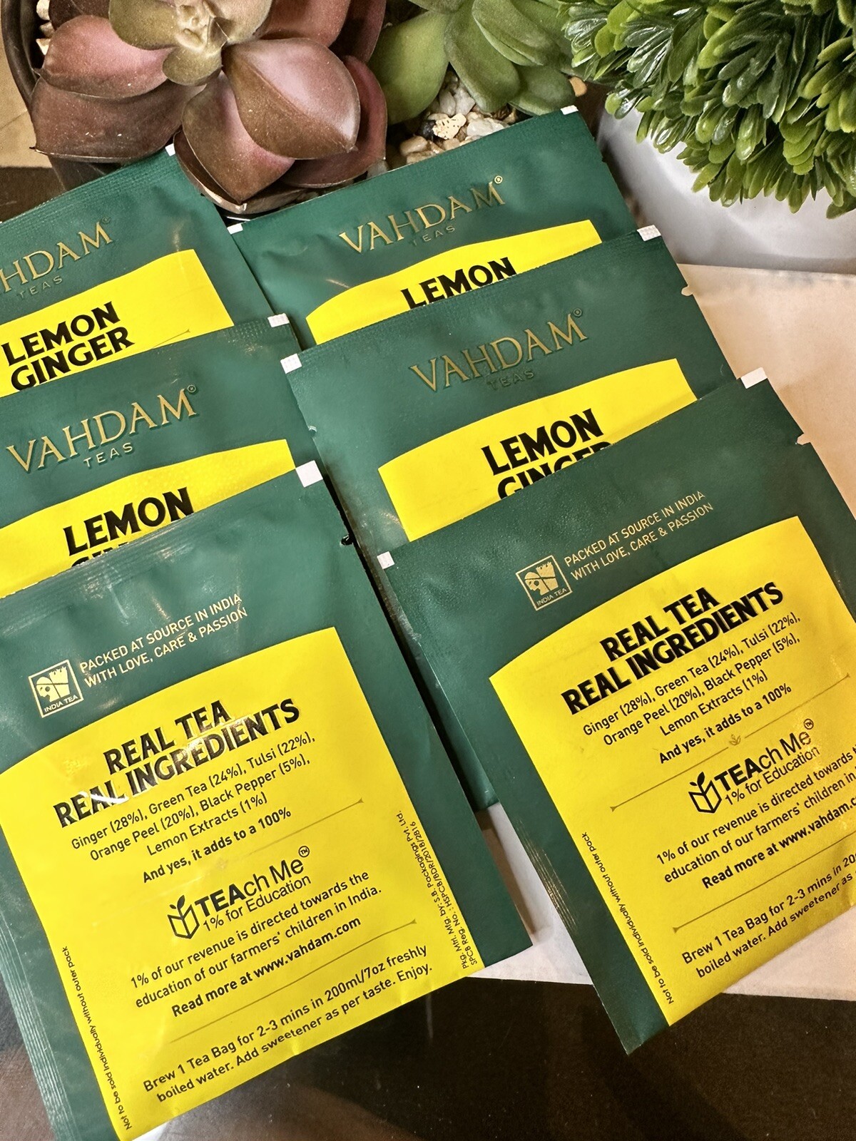 VAHDAM – Organic Ginger Lemon Green Tea 6 Tea Bags Free Shipping.