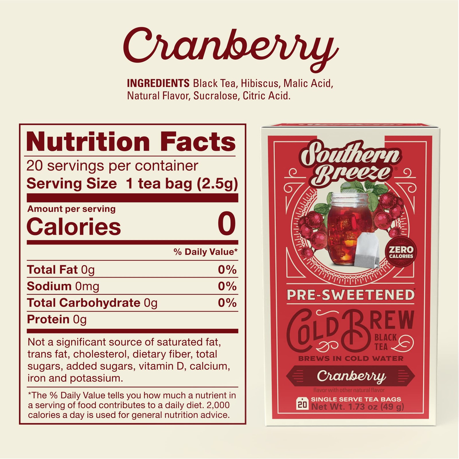 Southern Breeze Cold Brew Sweet Tea Zero Sugar Iced Tea Single Serve Bags 20ct