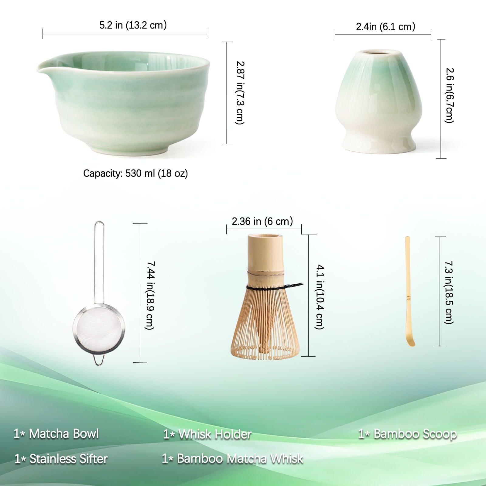 Matcha Whisk Set 5pc Bowl with Spout Sifter Scoop Japanese Tea Kit