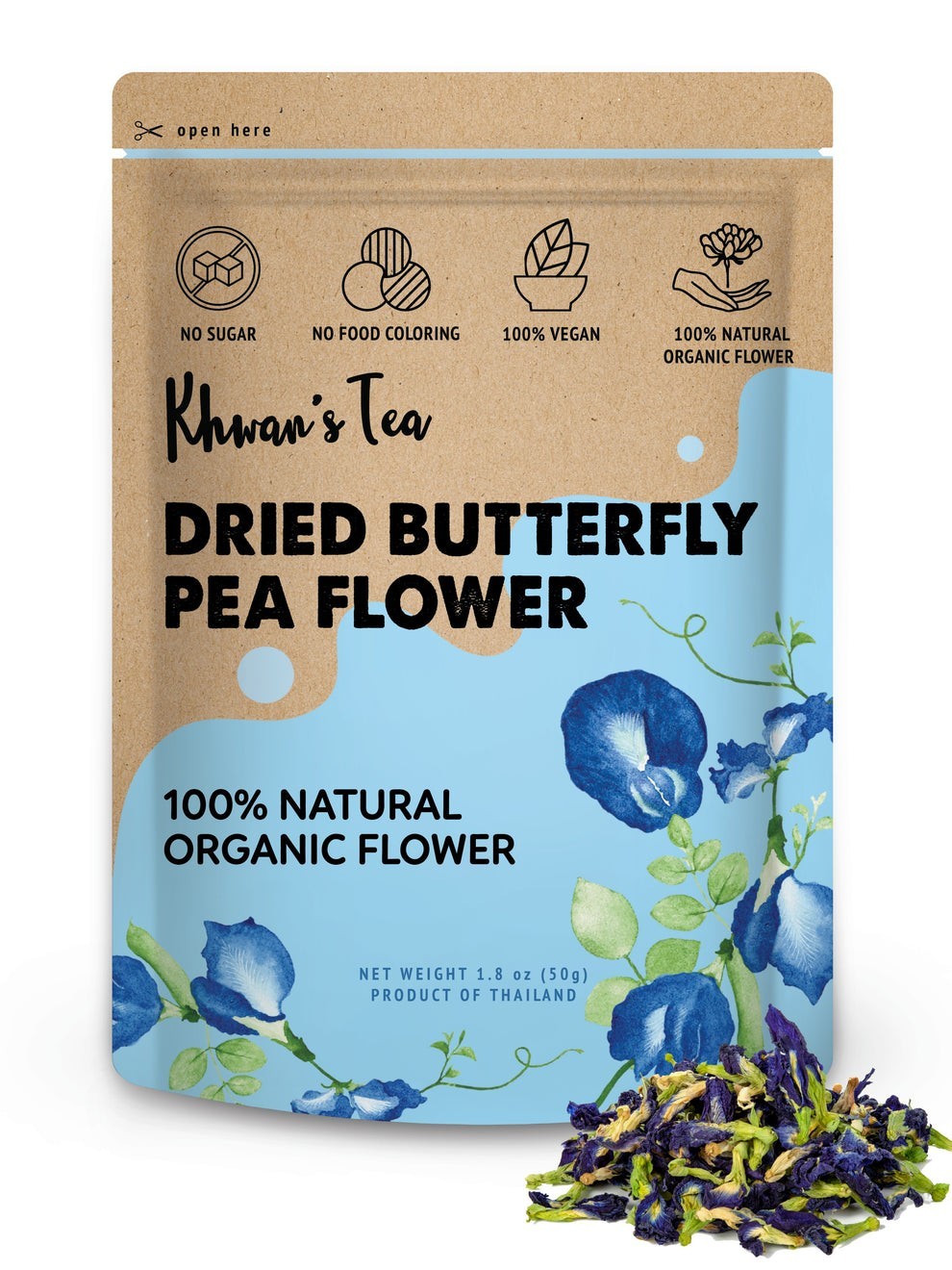 KHWAN’S TEA Dried Butterfly Pea Flower New Great Hot or Iced