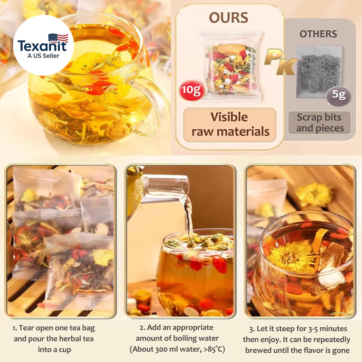Dandelion Wolfberry Tea, 8 Natural Herbal Ingredients, Dandelion Teabag Organic,