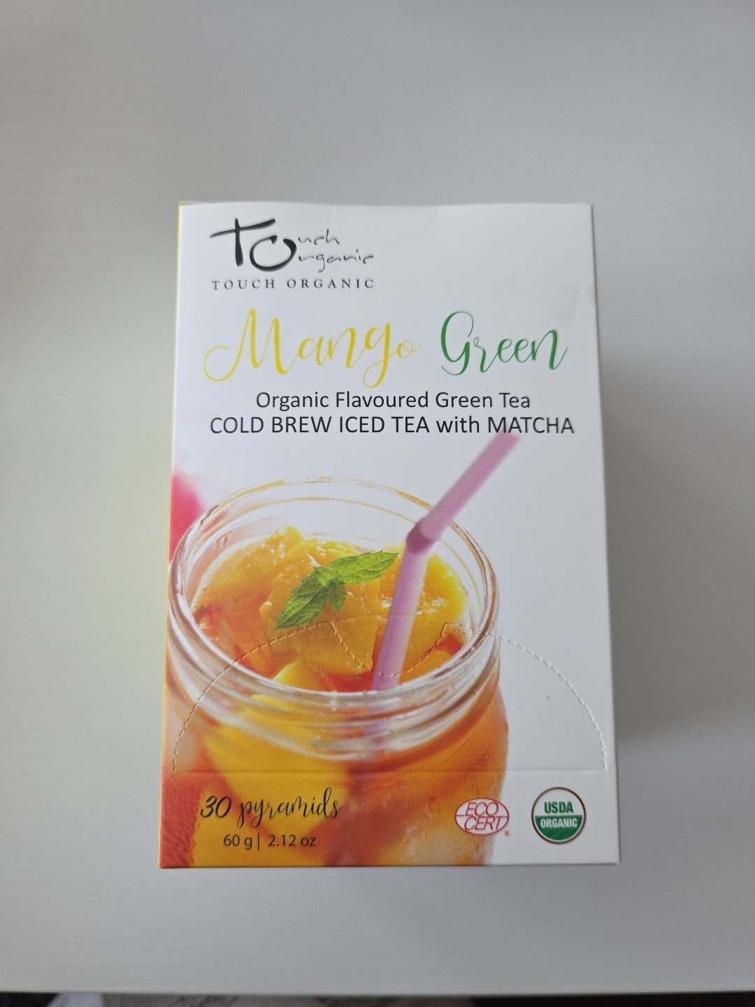 ICED TEA Cold Brew MANGO GREEN Tea w/ Matcha 30 Bags 2.12 oz by Touch Organic