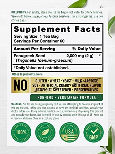 Carlyle Fenugreek Seed Tea | 60 Bags | No Caffeine | Vegetarian, Non-GMO…
