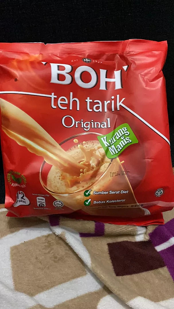 3x BOH Teh Tarik 3 in 1 Instant Milk Tea Malaysia Less Sugar 12 Sachet 27g each