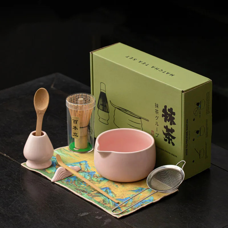 8PC Bamboo Matcha Tea Whisk Set Japanese Ceremony Bowl Brush Scoop Gift Box