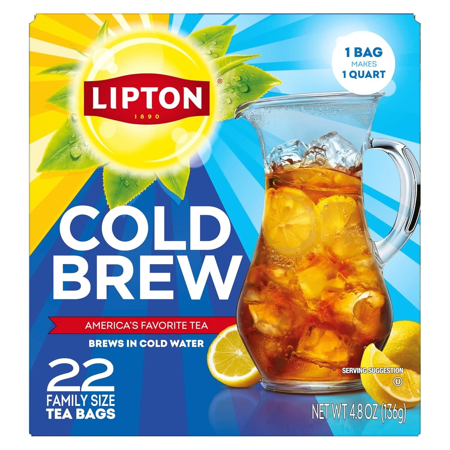 Lipton Cold Brew Iced Tea Bags, Family Size Zero Calories, Easy-To-Make with…