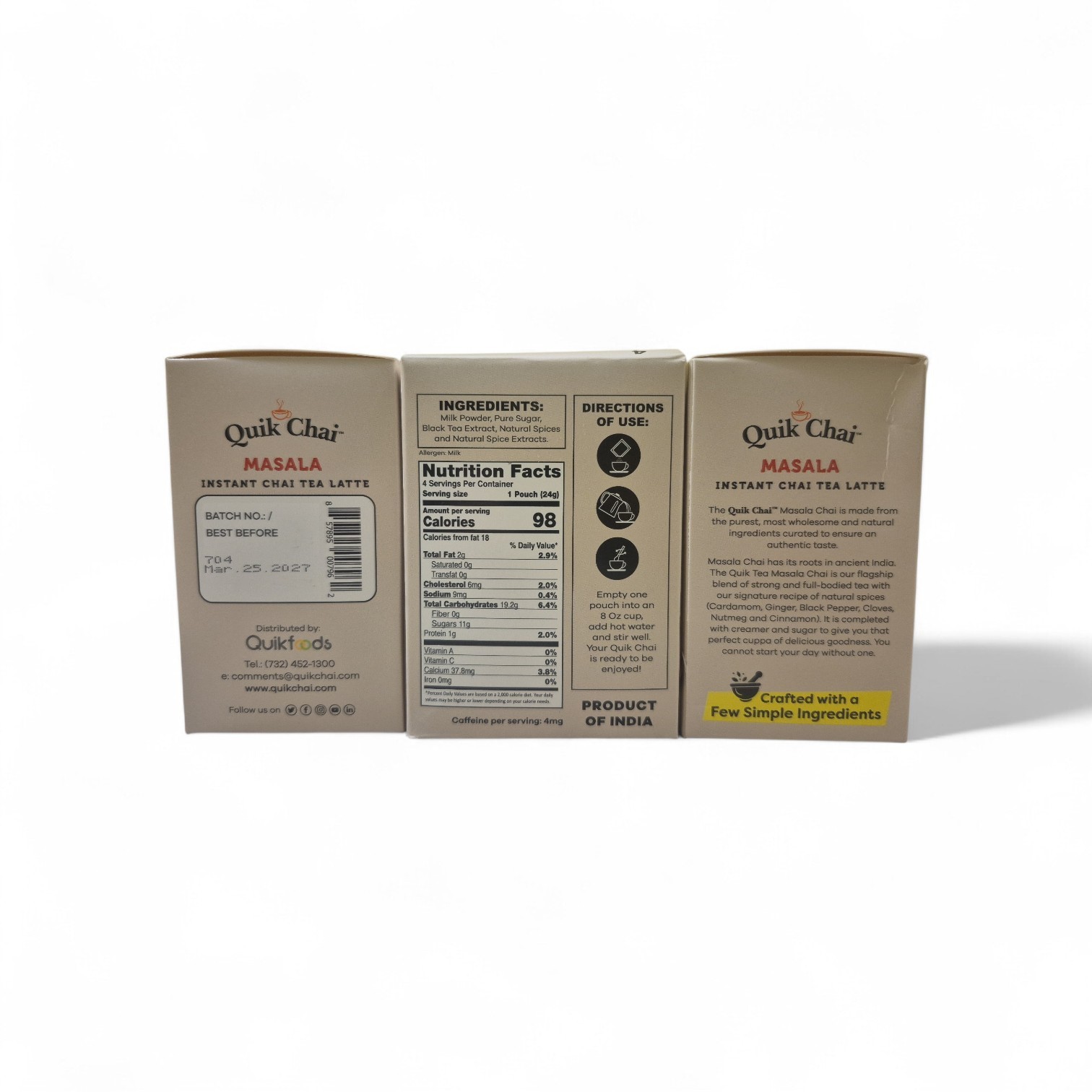 Masala Instant Chai Tea Latte Quik Tea Lot of 3 Pack 3.38 oz