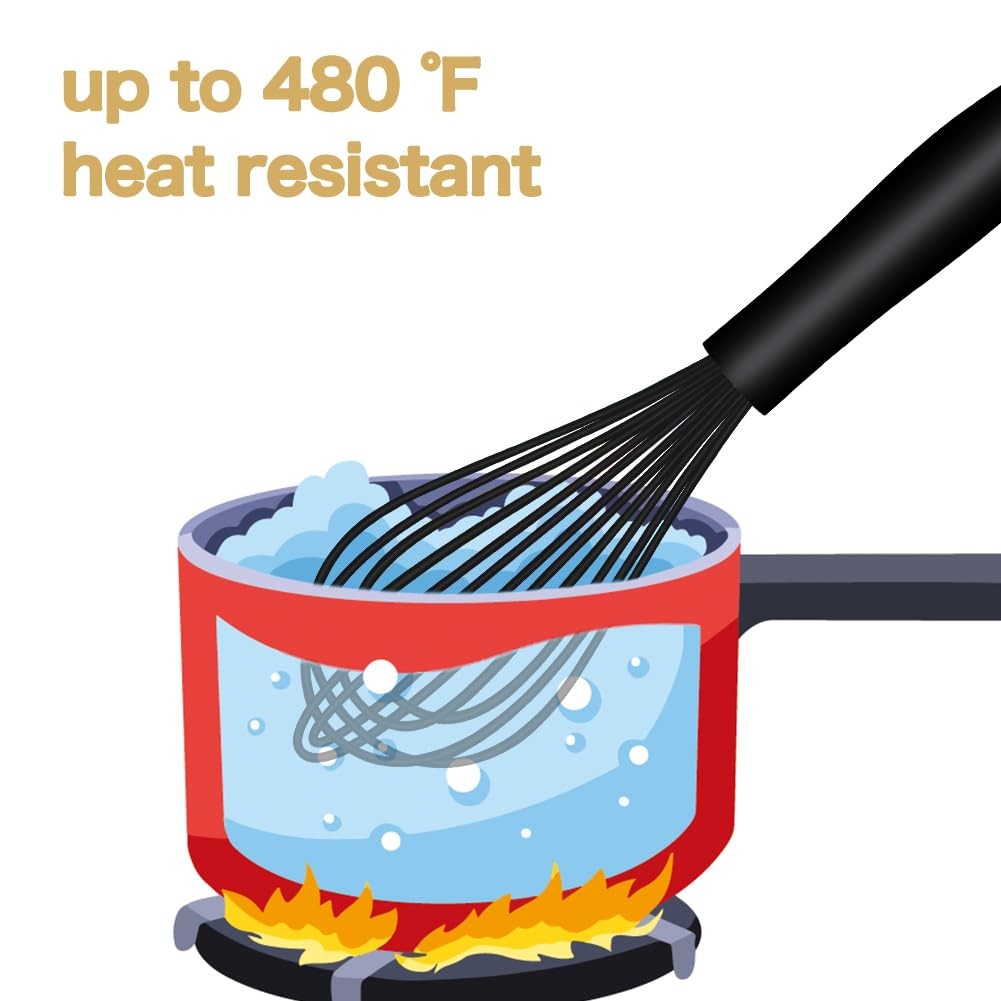 OYV Dishwasher Safe Silicone Whisk, Sealed 3×12in, Premium(Black Pack)