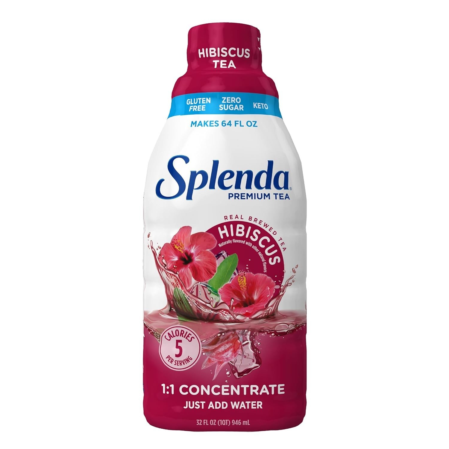 SPLENDA Premium Hibiscus Tea 1:1 Concentrate, Zero Sugar, Gluten Free, 32 Fl Oz