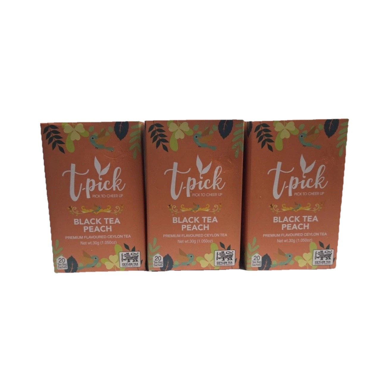 New Lot Of 3 t-pick Black Tea Peach Ceylon Tea Bags 60 Bags Total Exp:10/05/2028